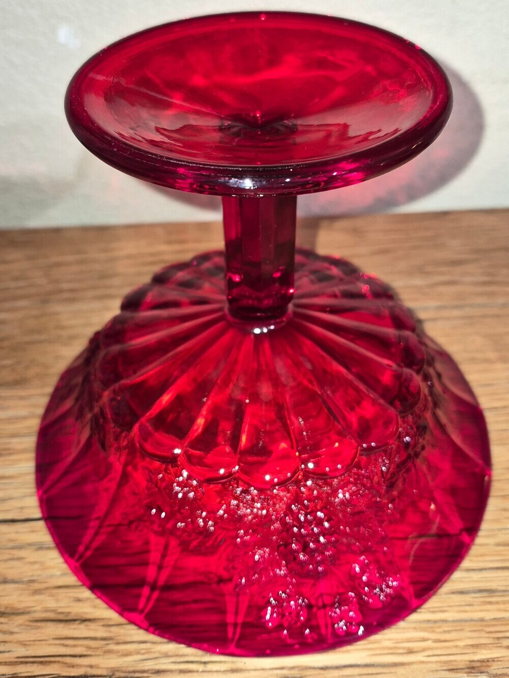 Vintage Ruby Red Glass Pedestal Compote Bowl - Picture 4 of 6